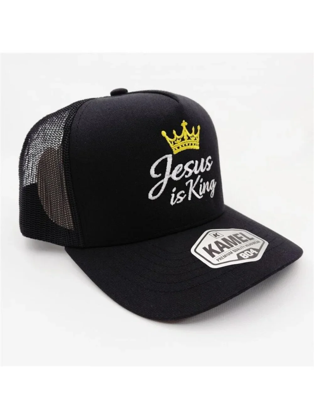 Retro Jesus is King Embroidered Trucker Hat Black Crown Snapback Cap New Faith
